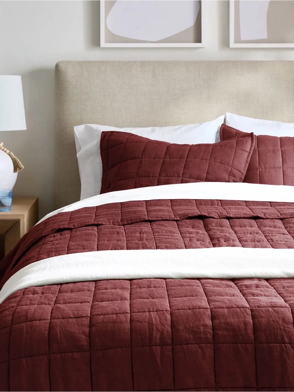 NWOT Quince European Linen Box Quilt in Burgundy - Full/Queen - Retail $164